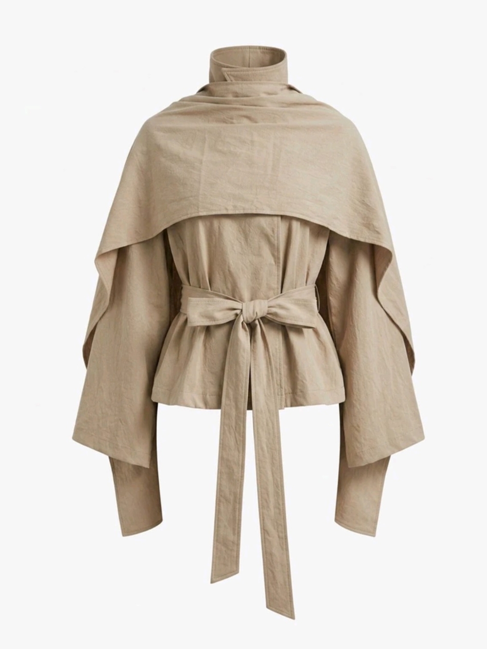 Women's Beige Cape-Style Belted Jacket